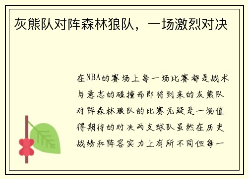灰熊队对阵森林狼队，一场激烈对决